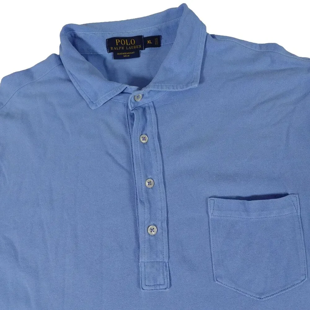 Ralph Lauren Featherweight Mesh Long Sleeve Blue Polo Shirt Men's Large